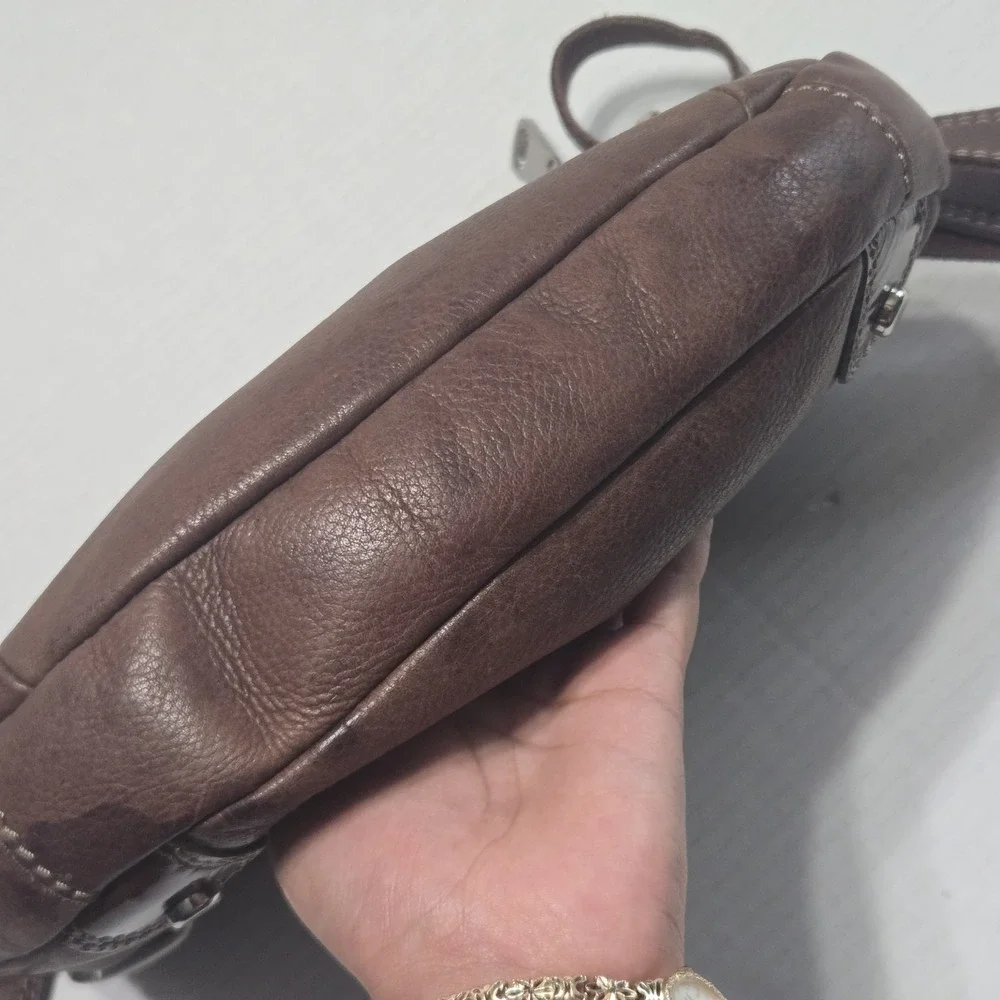 Fossil Brown‎ Pebbled Leather Hobo Crossbody Bag Adjustable Strap Purse